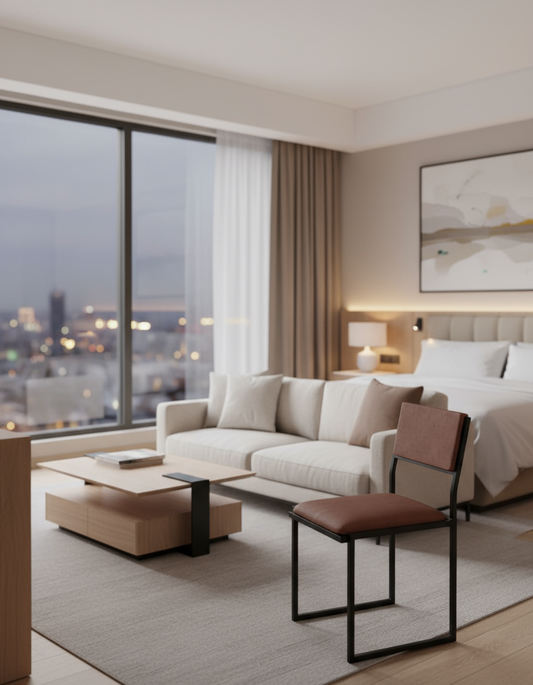 Modern Dining Chair, Black Metal Frame, Brown Cushioned Seat and Back, Contemporary Minimalist Style, for Home, Office, Cafe