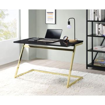 Modern Computer Desk, 120 x 55 cm, Black Tabletop with Gold Z-Frame, 76 cm Height