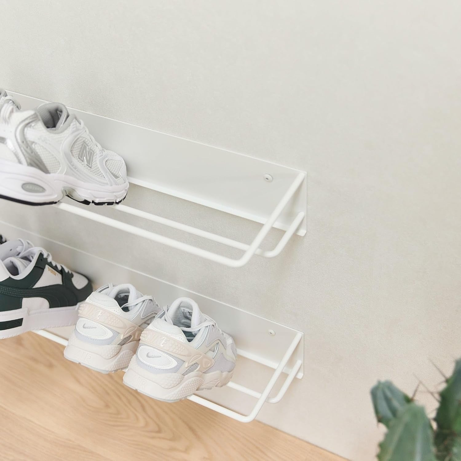 Wall Mounted Shoe Rack, 80 cm Length, Set of 2, White Metal, Ultra-Slim Design (White)