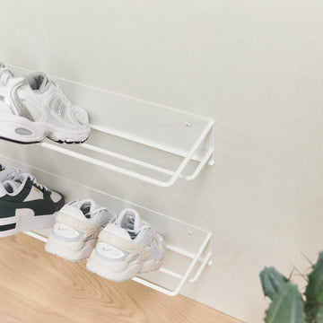 Wall Mounted Shoe Rack, 80 cm Length, Set of 2, White Metal, Ultra-Slim Design (White)