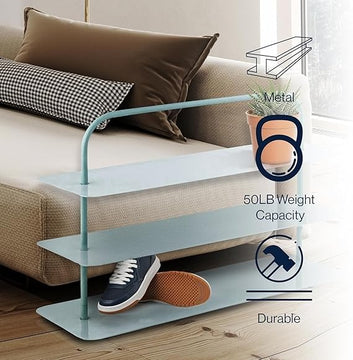 3-Tier Metal Shoe Rack and Side Table, 62.2 x 31.8 x 97 cm, 25 kg Weight Capacity, Modern Design, Mint (ALMOND)