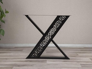 Industrial X-Shape Table Legs with Geometric Pattern, 71-74 cm Height, Heavy-Duty metal, Matte Black, Set of 2