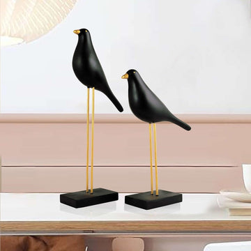 Sparrow Bird Home Decor showpiece on Iron Stand (Black Golden)
