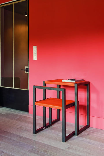 Modern Industrial Nesting Tables, Black Metal Frame with Wood Top, Set of 2