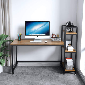 Computer Desk with Storage Shelves, 106x60x108 cm, Industrial Style Workstation, Wood and metal Frame, Black