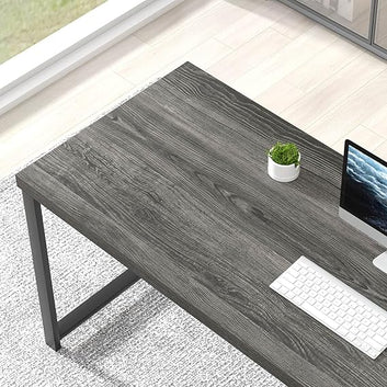 Computer Desk with Storage Shelves, 53 x 23.6 Inch Large Office Table, Grey Wood Top, Black Metal Frame, Industrial Style