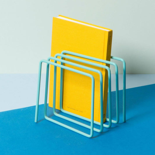 Metal Magazine Rack, 15 cm Cube, Powder Coated, 8 Magazine Capacity, Desktop Organiser (SKY BLUE)
