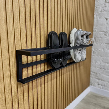 Wall Mounted Metal Shoe Rack, Industrial Open Floating Shelves, Black Steel, 2-Tier