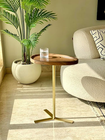C-Shaped end Table in The Round Shape for The Living Room, Under-Sofa Sofa Side Table, Bedroom Coffee Table, Laptop Table, and Drawing Room-(Walnut)