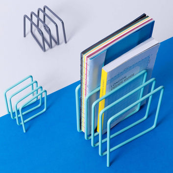 Metal Magazine Rack, 15 cm Cube, Powder Coated, 8 Magazine Capacity, Desktop Organiser (SKY BLUE)