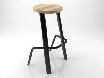 Industrial Minimalist Bar Stool, Natural Wood Seat with Black Steel Base, 30cm Round Top, 3-Legged Design with Footrest for Kitchen, Studio, Office