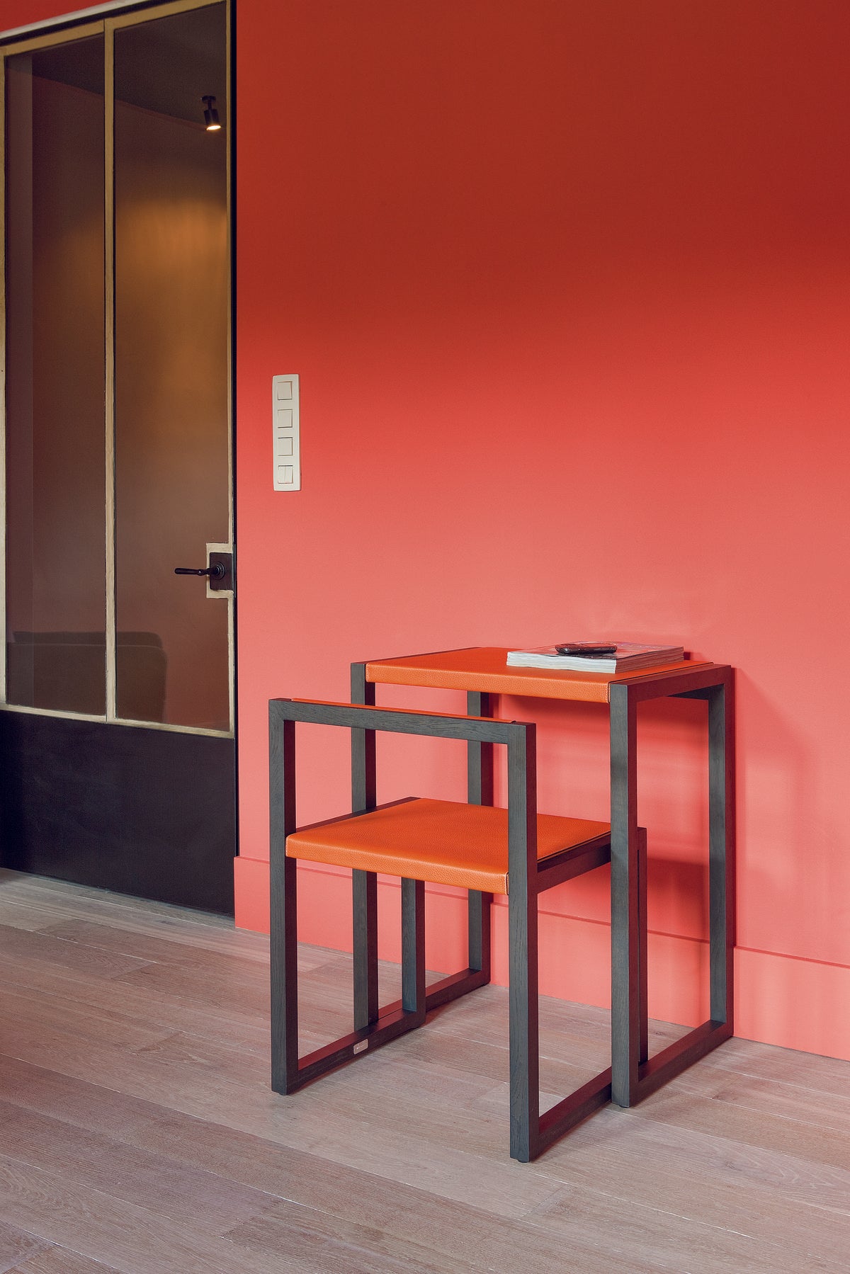 Modern Industrial Nesting Tables, Black Metal Frame with Wood Top, Set of 2