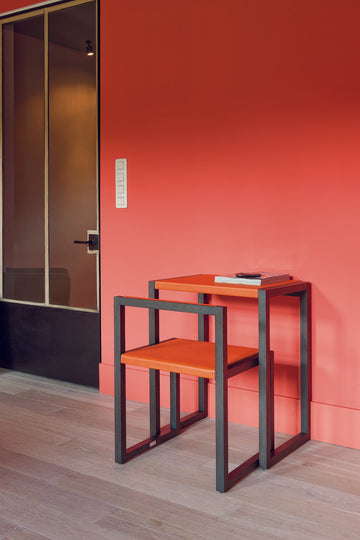 Modern Industrial Nesting Tables, Black Metal Frame with Wood Top, Set of 2