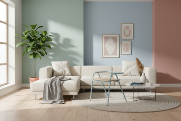 Modern Minimalist Chair, Pastel Blue Metal Frame, Natural Wood Seat, Contemporary Design for Living Room, Office, Dining Area