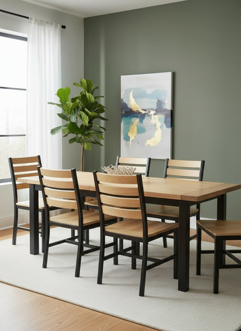 Industrial Metal Chair, Walnut Wood Back and Seat, Black Metal Frame, Restaurant-Style