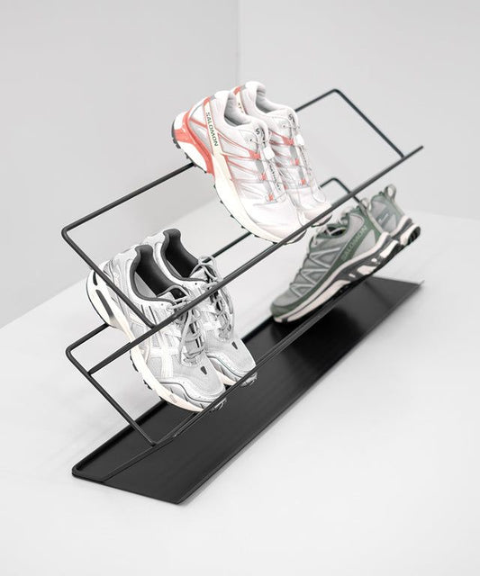 Modern 2-Tier Metal Shoe Display Rack, 60-70 cm Wide, Black