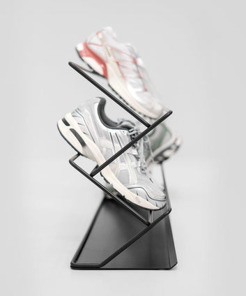 Modern 2-Tier Metal Shoe Display Rack, 60-70 cm Wide, Black