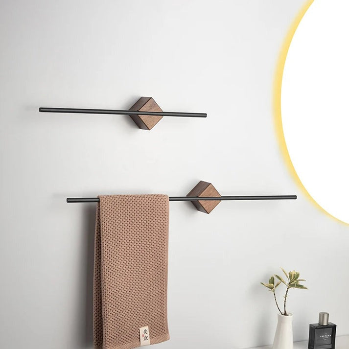 Modern Geometric Wall-Mounted Towel Bar, Wood and Black Metal, 46mm Width