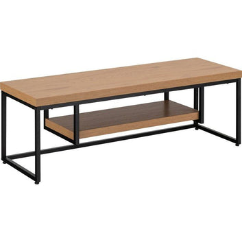 Modern Wooden Table with Storage Shelf, Natural Wood and Black Metal Frame, Rectangle