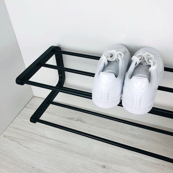 Modern Wall-Mounted Shoe Rack, 2-Tier, Black Steel, Space-Saving Design