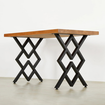 Modern X-Frame Metal Table Legs, Black Powder-Coated Steel, 28.5 Inch Height, Diamond-Cross Pattern, Industrial Style, Heavy-Duty Construction, for Dining Tables and Desks