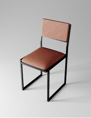 Modern Dining Chair, Black Metal Frame, Brown Cushioned Seat and Back, Contemporary Minimalist Style, for Home, Office, Cafe