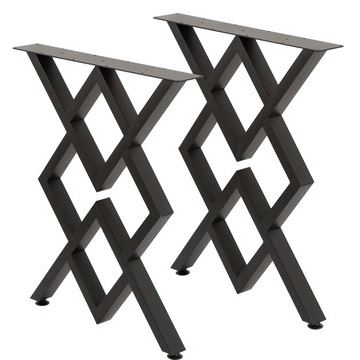 Modern X-Frame Metal Table Legs, Black Powder-Coated Steel, 28.5 Inch Height, Diamond-Cross Pattern, Industrial Style, Heavy-Duty Construction, for Dining Tables and Desks