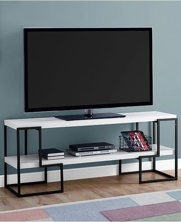 Modern Industrial TV Stand, White with Black Metal Frame, 2-Tier Media Console, 120 x 35 x 50 cm, Living Room Storage Bench