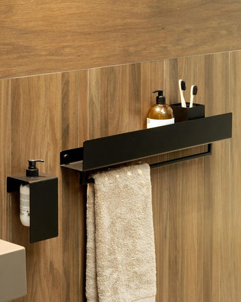 Modern Wall-Mounted Bathroom Shelf, Matte Black Metal, Towel Bar and Storage Shelf