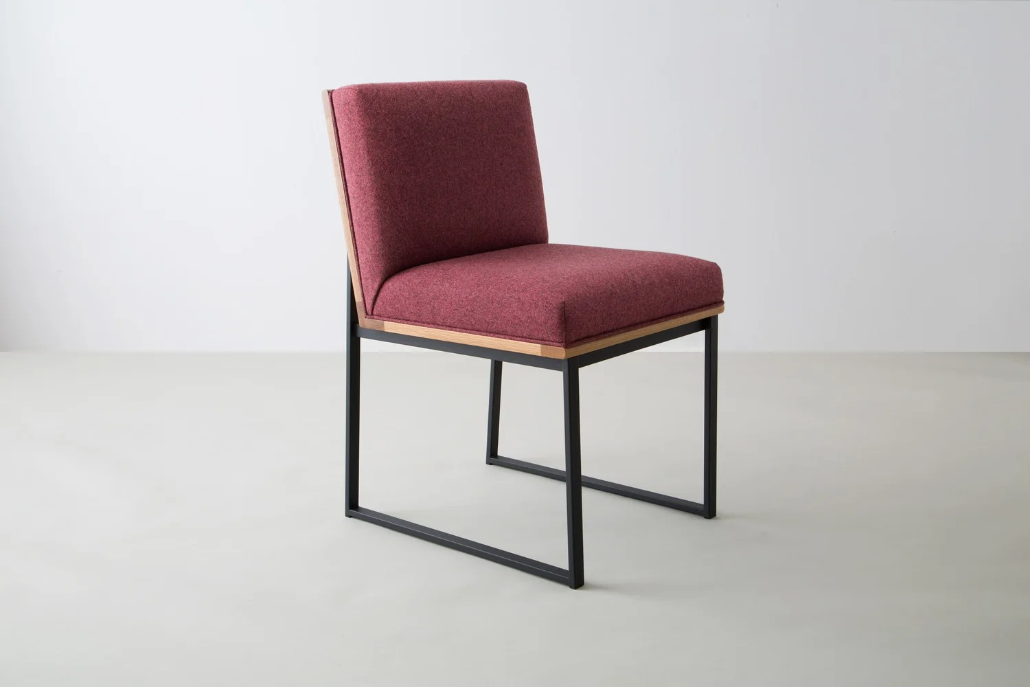 Modern Dining Chair, Burgundy Fabric Upholstered, Oak Wood Frame with Black Steel Base, Contemporary Style for Restaurant, Cafe, Home, 32x22x24 Inches