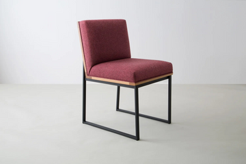 Modern Dining Chair, Burgundy Fabric Upholstered, Oak Wood Frame with Black Steel Base, Contemporary Style for Restaurant, Cafe, Home, 32x22x24 Inches