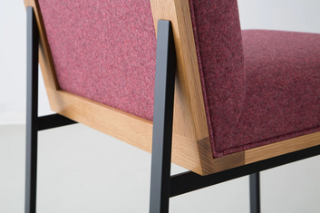 Modern Dining Chair, Burgundy Fabric Upholstered, Oak Wood Frame with Black Steel Base, Contemporary Style for Restaurant, Cafe, Home, 32x22x24 Inches